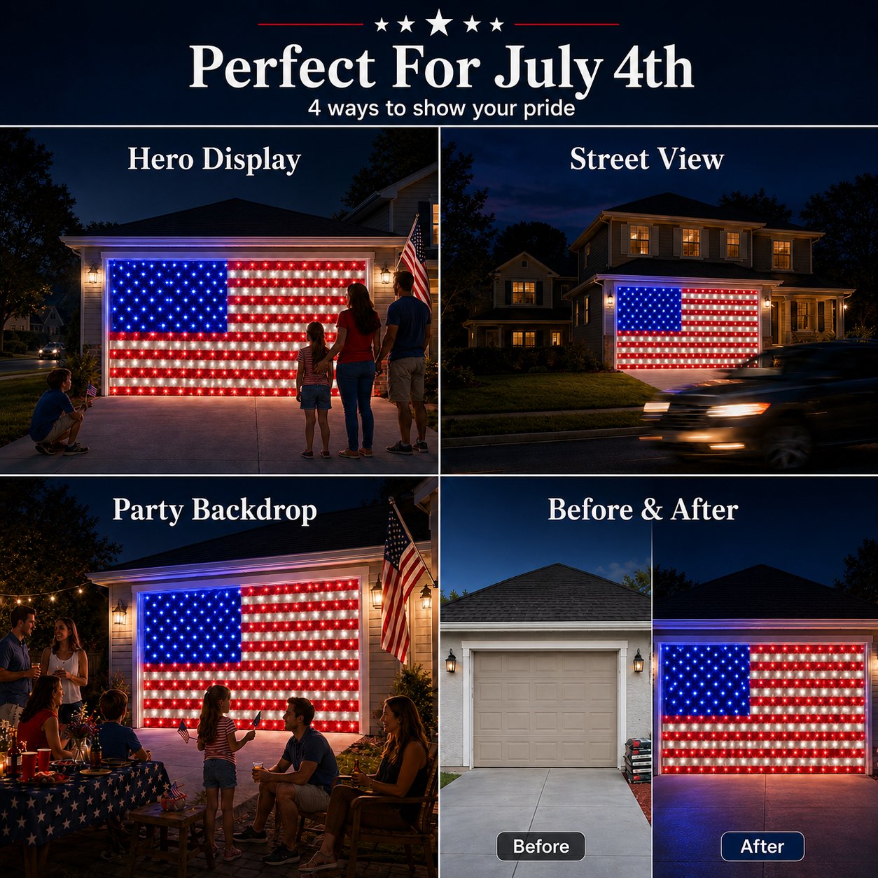 🇺🇸 4th Of July Garage Flag Net Lights📏