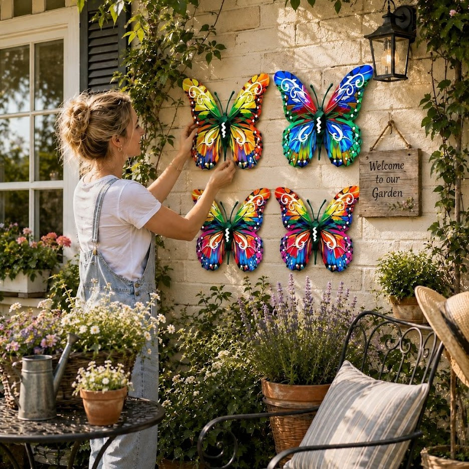 🦋 Vibrant Metal Butterfly Wall Art – 4 Color Set