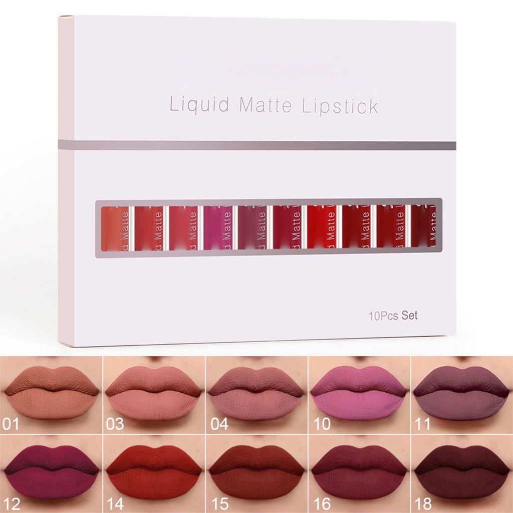 10Pcs Liquid Matte Matt Lipstick Set, Long Lasting Lipstick 24 hour Waterproof Lip Gloss
