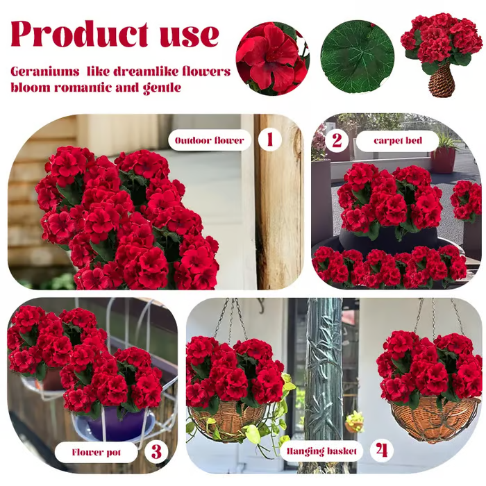 🌸 LAST DAY 49%OFF🌸 Bundles Artificial Geranium Flowers For Outdoors Geranium Flowers Outdoor Artificial Flowers UV Resistant Garden Plants Faux Flowers For Home Kitchen Table Centerpieces Patio Decor