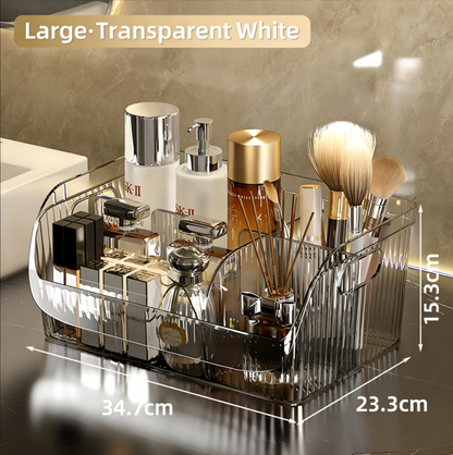 ⏳Time-Limited Special⏰💄💥💯Makeup Organizer with Drawers and 360° Rotating Brush Holder, Large Capacity Cosmetic Storage for Vanity, Skincare, Perfume, Hair Accessories, Lipstick & Jewelry