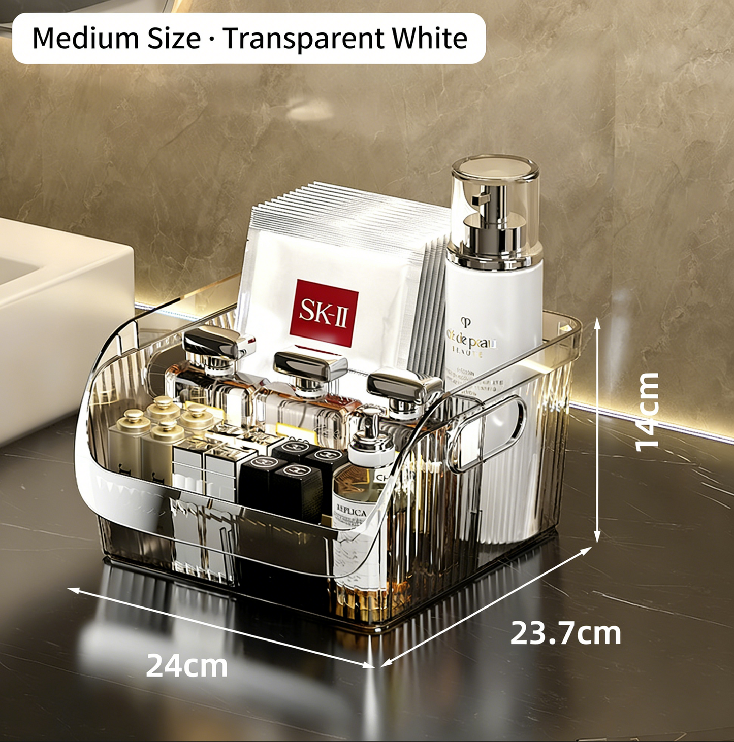 ⏳Time-Limited Special⏰💄💥💯Makeup Organizer with Drawers and 360° Rotating Brush Holder, Large Capacity Cosmetic Storage for Vanity, Skincare, Perfume, Hair Accessories, Lipstick & Jewelry