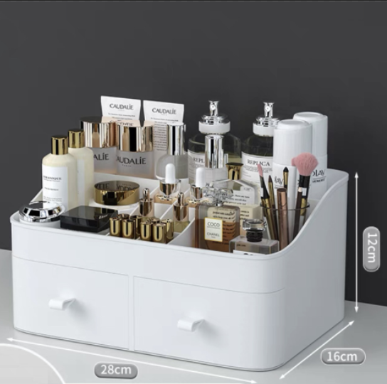 ⏳Time-Limited Special⏰💄💥💯Makeup Organizer with Drawers and 360° Rotating Brush Holder, Large Capacity Cosmetic Storage for Vanity, Skincare, Perfume, Hair Accessories, Lipstick & Jewelry