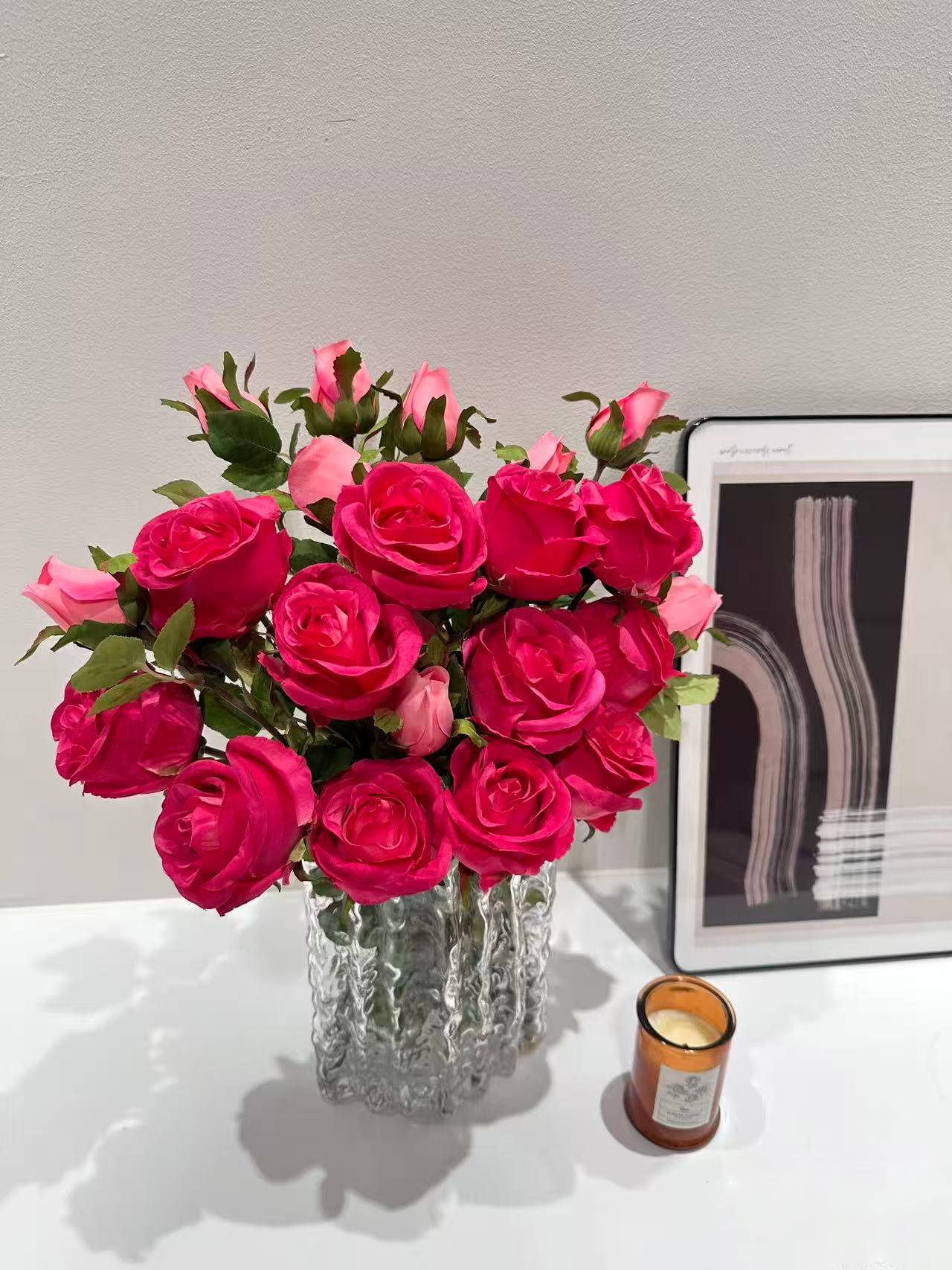 Multi-Color Real Touch Artificial Roses, 10 Pcs Long Stem Silk Faux Roses for Home Wedding Hotel Office Centerpiece Decor
