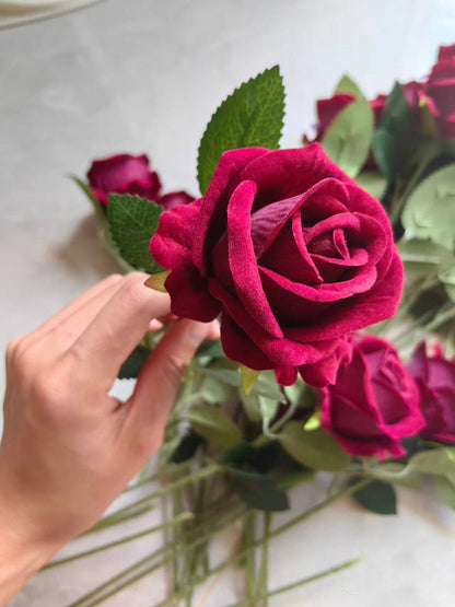 Multi-Color Real Touch Artificial Roses, 10 Pcs Long Stem Silk Faux Roses for Home Wedding Hotel Office Centerpiece Decor