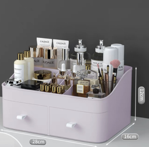 ⏳Time-Limited Special⏰💄💥💯Makeup Organizer with Drawers and 360° Rotating Brush Holder, Large Capacity Cosmetic Storage for Vanity, Skincare, Perfume, Hair Accessories, Lipstick & Jewelry