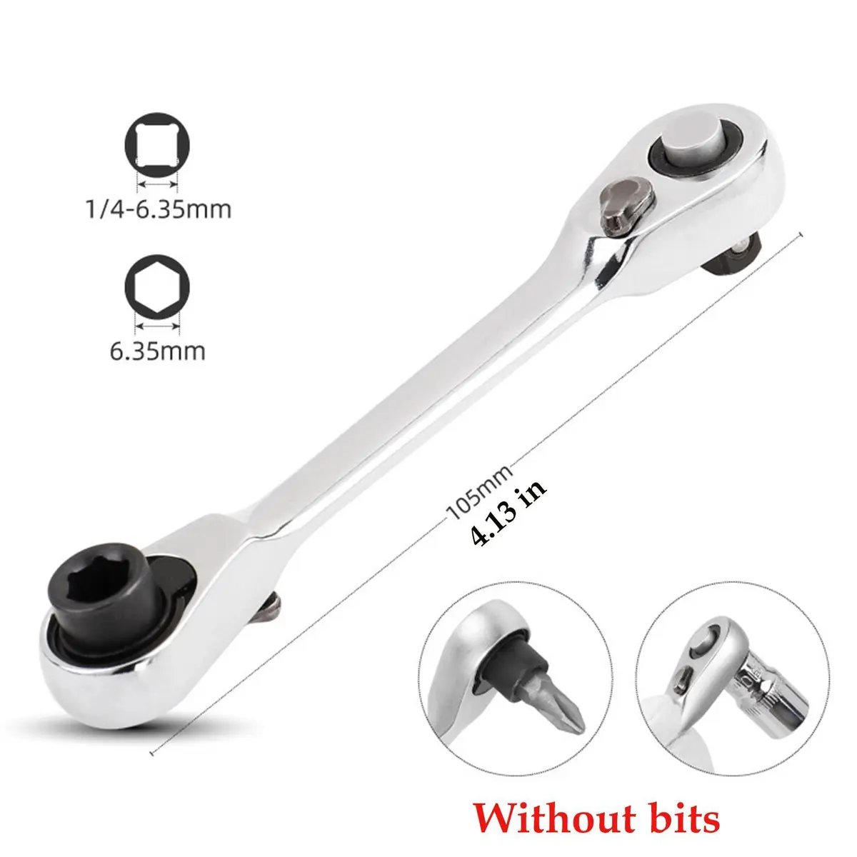 🔥Last Day 49% OFF - 1/4 Inch Mini Double Headed Ratchet Wrench Silver 72-Tooth 5° Quick Release Drive Socket Tool