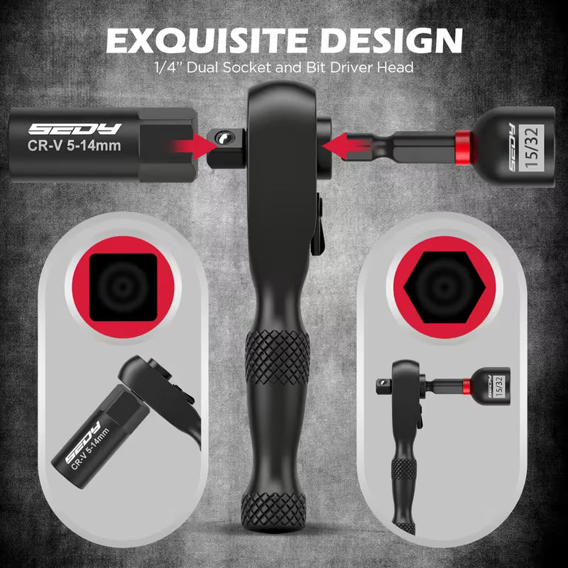 SEDY 41pcs Magnetic Impact Nut Driver Set, Metric & SAE, 2-in-1 Ratchet Wrench & Socket Kit