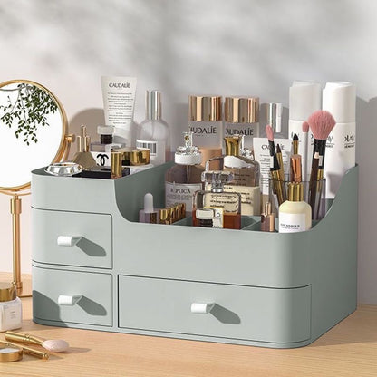 ⏳Time-Limited Special⏰💄💥💯Makeup Organizer with Drawers and 360° Rotating Brush Holder, Large Capacity Cosmetic Storage for Vanity, Skincare, Perfume, Hair Accessories, Lipstick & Jewelry