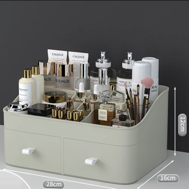 ⏳Time-Limited Special⏰💄💥💯Makeup Organizer with Drawers and 360° Rotating Brush Holder, Large Capacity Cosmetic Storage for Vanity, Skincare, Perfume, Hair Accessories, Lipstick & Jewelry
