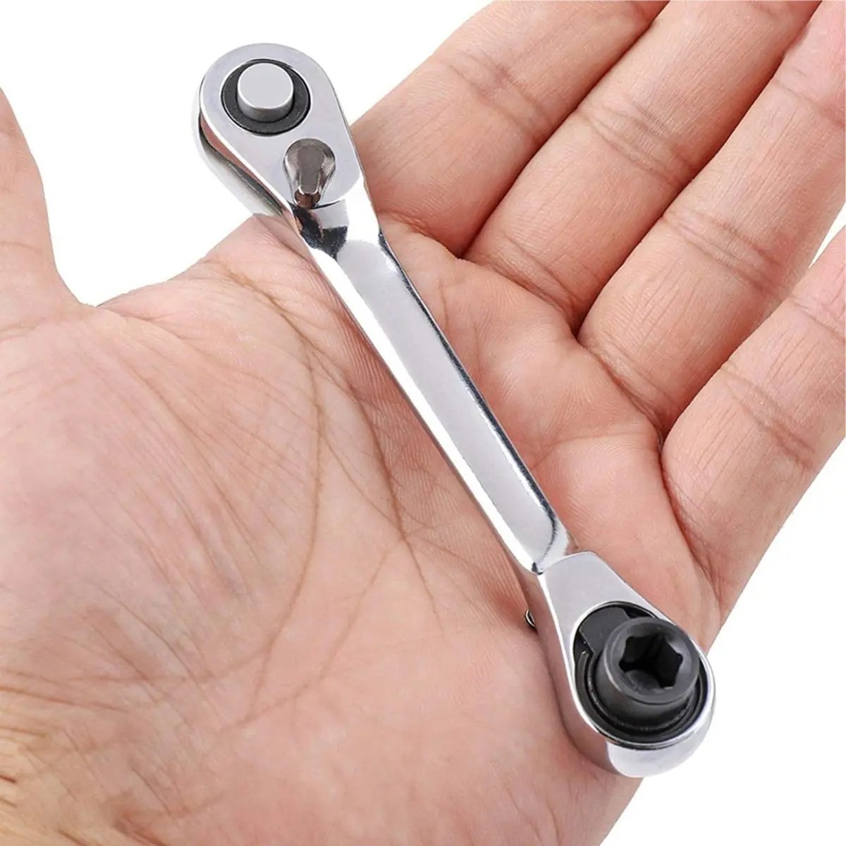 🔥Last Day 49% OFF - 1/4 Inch Mini Double Headed Ratchet Wrench Silver 72-Tooth 5° Quick Release Drive Socket Tool