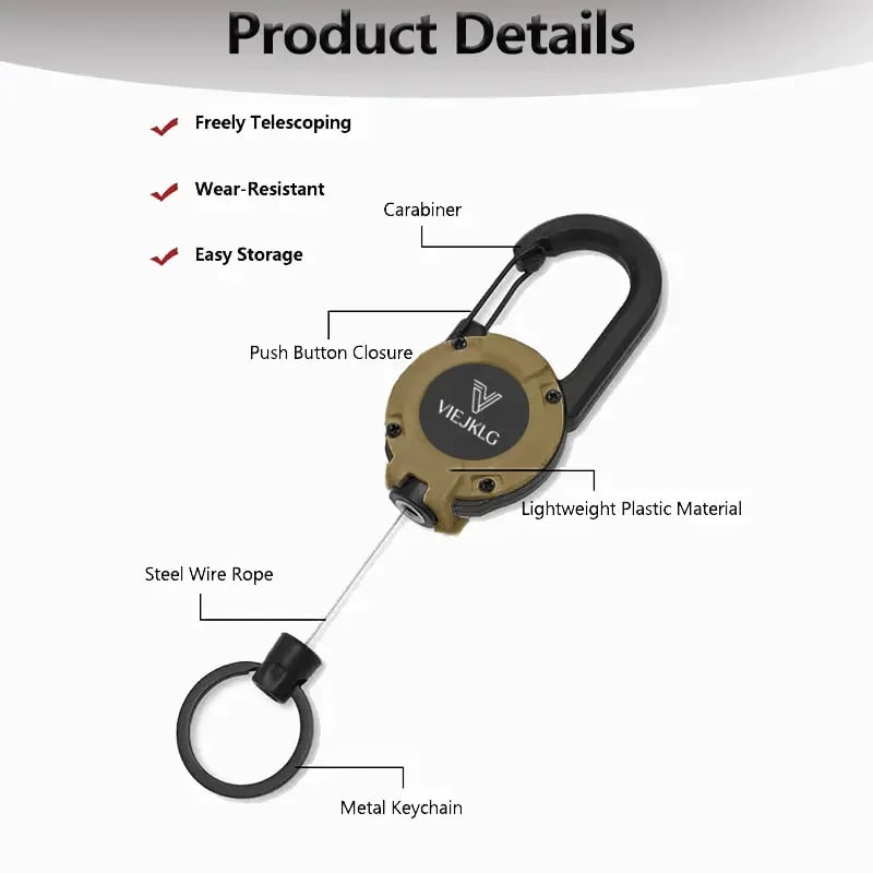 💥LAST DAY SALE 💥🏆Retractable Carabiner Keychain 🎣 – 65cm Steel Cord, Heavy-Duty Badge Reel, Lightweight EDC Tool for Keys, ID & Outdoor Use