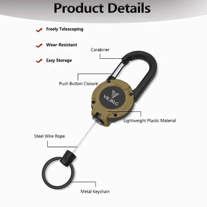 💥LAST DAY SALE 💥🏆Retractable Carabiner Keychain 🎣 – 65cm Steel Cord, Heavy-Duty Badge Reel, Lightweight EDC Tool for Keys, ID & Outdoor Use