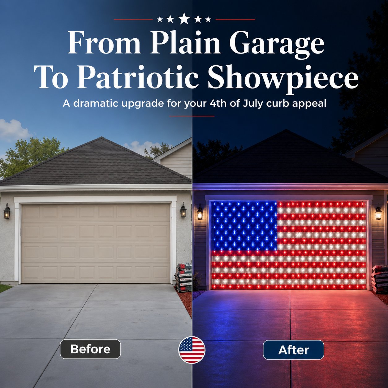 🇺🇸 4th Of July Garage Flag Net Lights📏