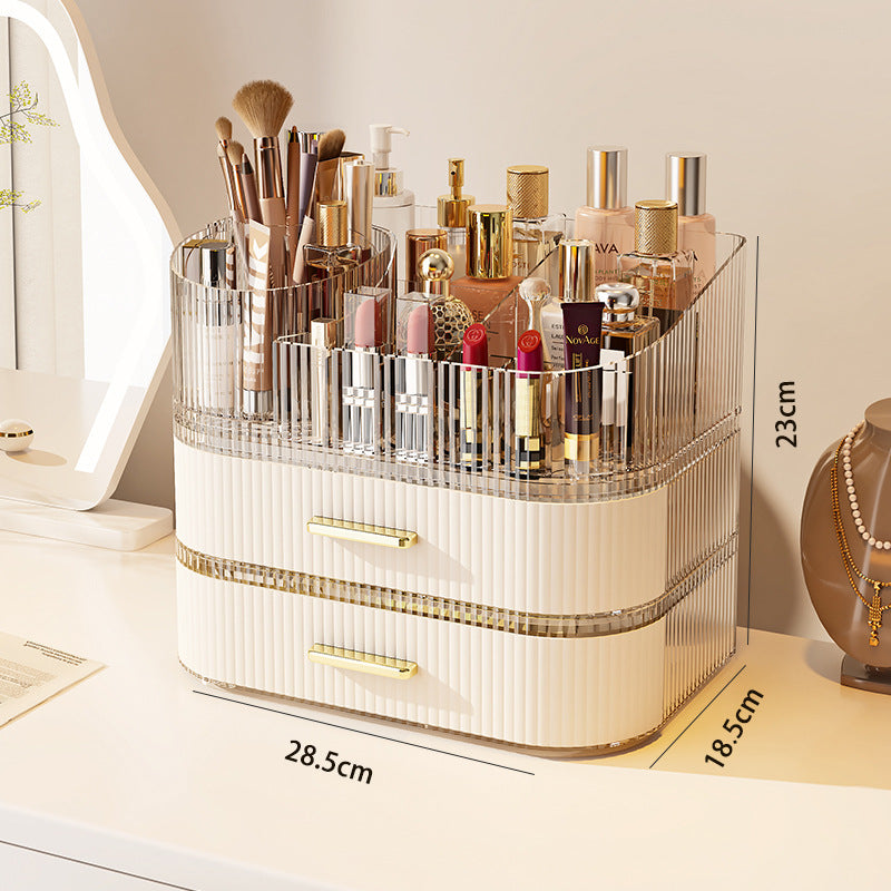 ⏳Time-Limited Special⏰💄💥💯Makeup Organizer with Drawers and 360° Rotating Brush Holder, Large Capacity Cosmetic Storage for Vanity, Skincare, Perfume, Hair Accessories, Lipstick & Jewelry