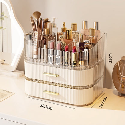 ⏳Time-Limited Special⏰💄💥💯Makeup Organizer with Drawers and 360° Rotating Brush Holder, Large Capacity Cosmetic Storage for Vanity, Skincare, Perfume, Hair Accessories, Lipstick & Jewelry