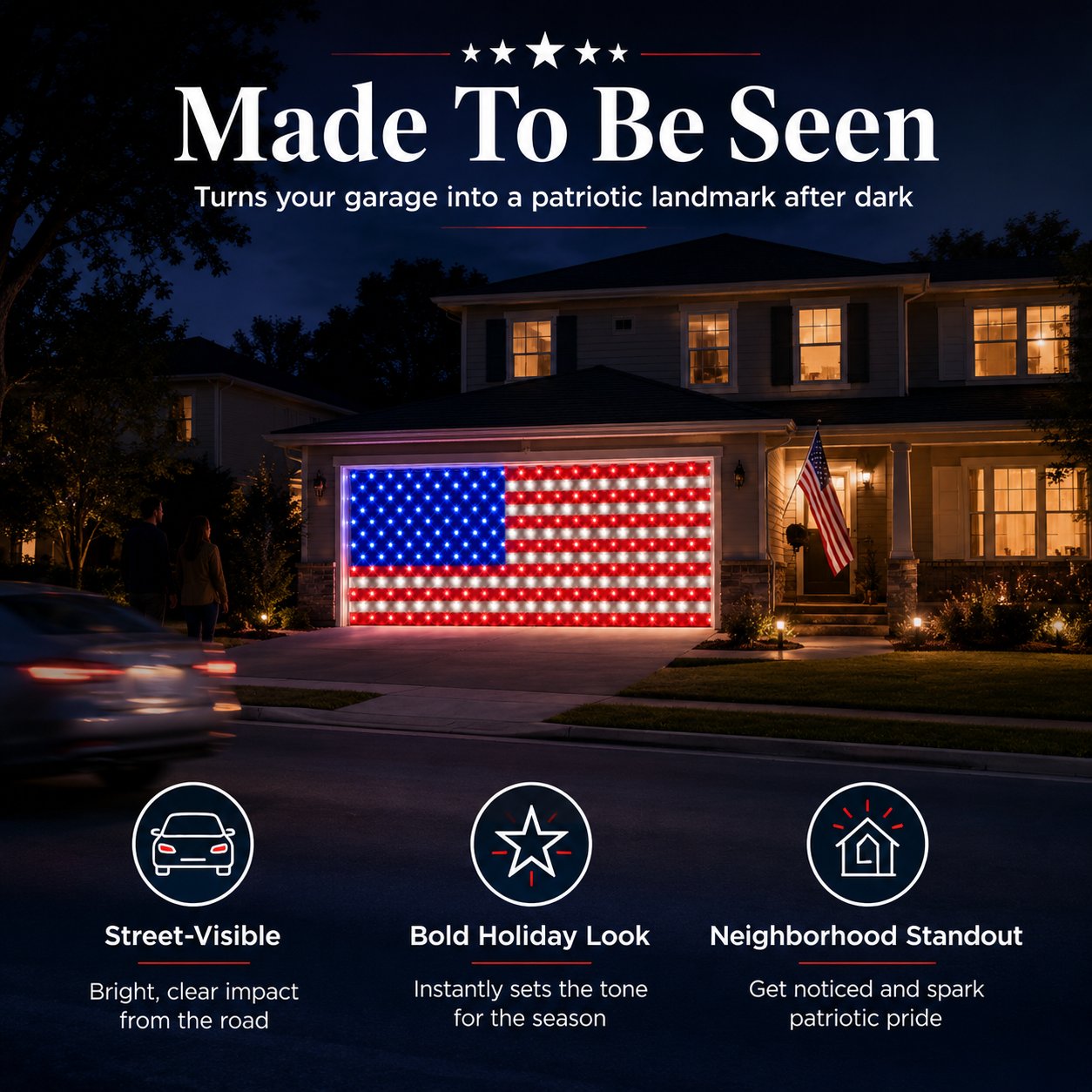 🇺🇸 4th Of July Garage Flag Net Lights📏