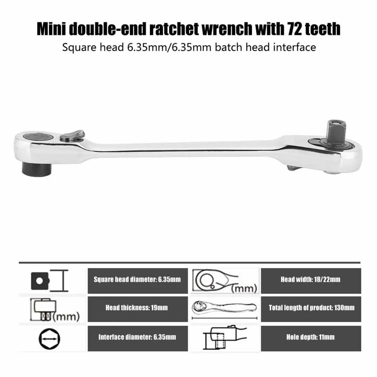 🔥Last Day 49% OFF - 1/4 Inch Mini Double Headed Ratchet Wrench Silver 72-Tooth 5° Quick Release Drive Socket Tool