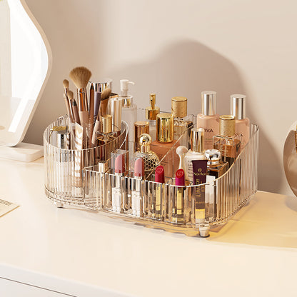 ⏳Time-Limited Special⏰💄💥💯Makeup Organizer with Drawers and 360° Rotating Brush Holder, Large Capacity Cosmetic Storage for Vanity, Skincare, Perfume, Hair Accessories, Lipstick & Jewelry