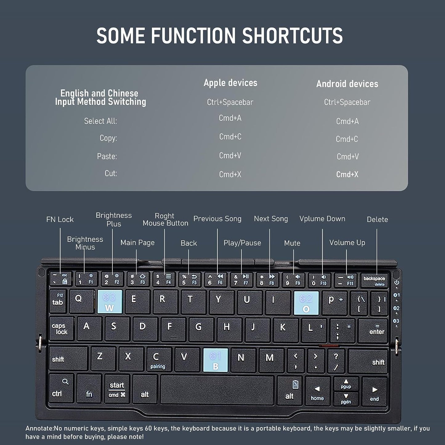 Foldable Bluetooth keyboard（pplicable to smart phones/ipads/tablets/PCS）