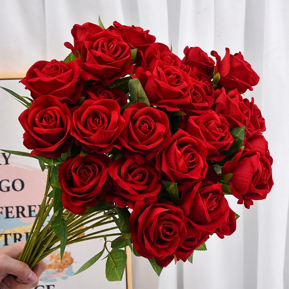 Multi-Color Real Touch Artificial Roses, 10 Pcs Long Stem Silk Faux Roses for Home Wedding Hotel Office Centerpiece Decor
