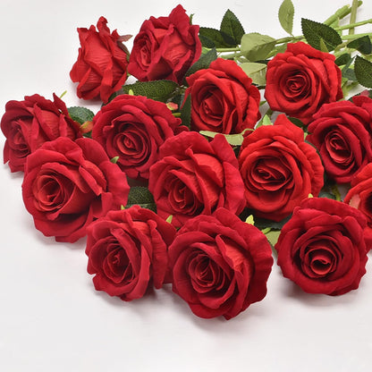 Multi-Color Real Touch Artificial Roses, 10 Pcs Long Stem Silk Faux Roses for Home Wedding Hotel Office Centerpiece Decor