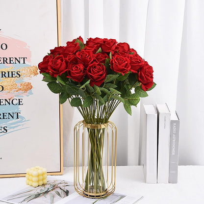 Multi-Color Real Touch Artificial Roses, 10 Pcs Long Stem Silk Faux Roses for Home Wedding Hotel Office Centerpiece Decor