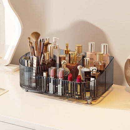 ⏳Time-Limited Special⏰💄💥💯Makeup Organizer with Drawers and 360° Rotating Brush Holder, Large Capacity Cosmetic Storage for Vanity, Skincare, Perfume, Hair Accessories, Lipstick & Jewelry