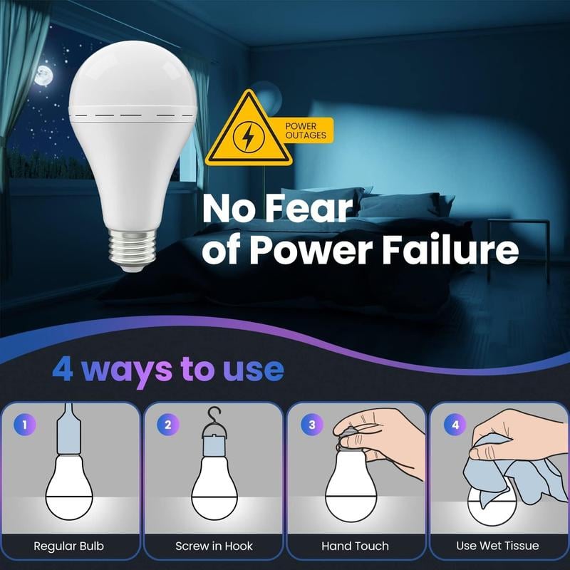 Rechargeable Emergency Light Bulbs - 4 Pack