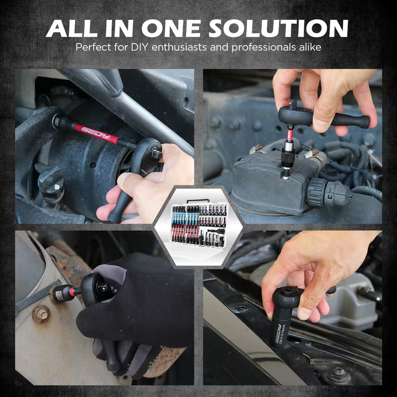 SEDY 41pcs Magnetic Impact Nut Driver Set, Metric & SAE, 2-in-1 Ratchet Wrench & Socket Kit