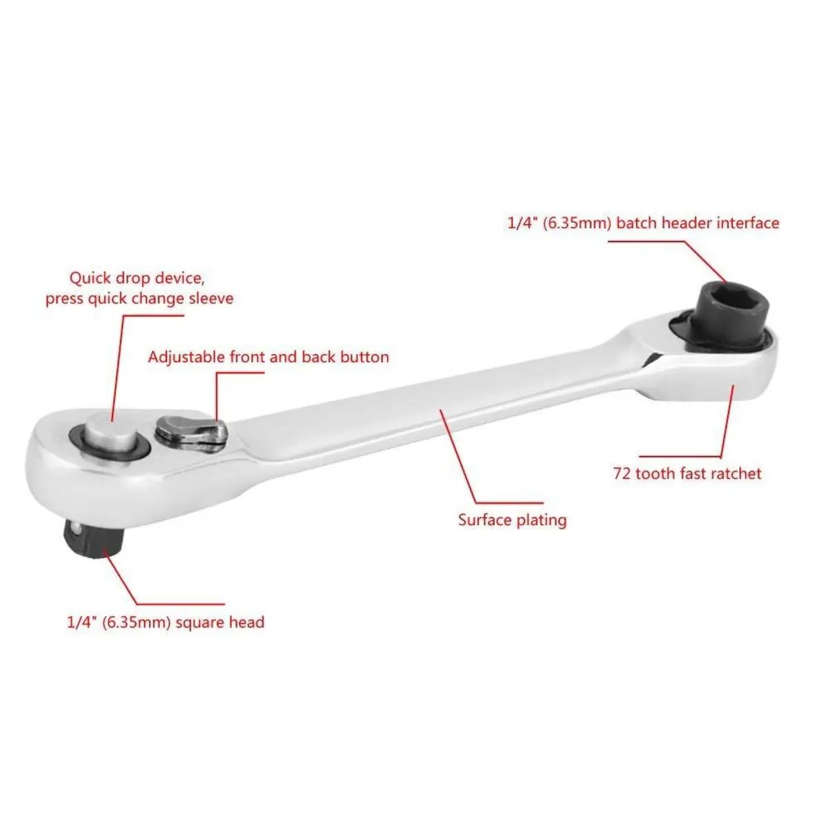 🔥Last Day 49% OFF - 1/4 Inch Mini Double Headed Ratchet Wrench Silver 72-Tooth 5° Quick Release Drive Socket Tool