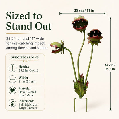 Carnivorous Plant Garden Stake Whimsical Metal Flower Yard Art Gothic Garden Decor
