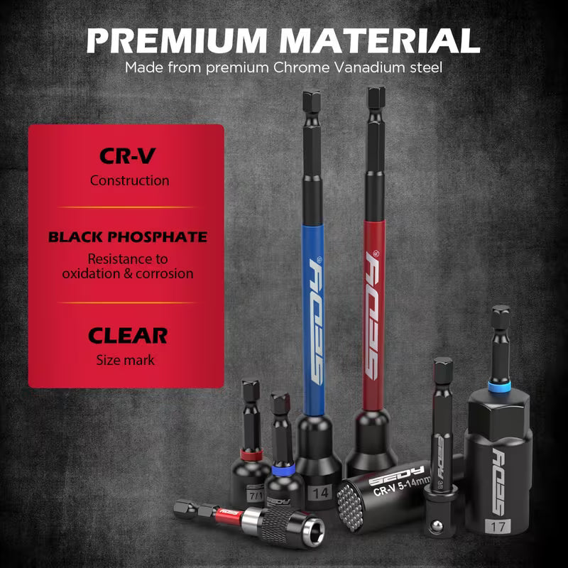 SEDY 41pcs Magnetic Impact Nut Driver Set, Metric & SAE, 2-in-1 Ratchet Wrench & Socket Kit