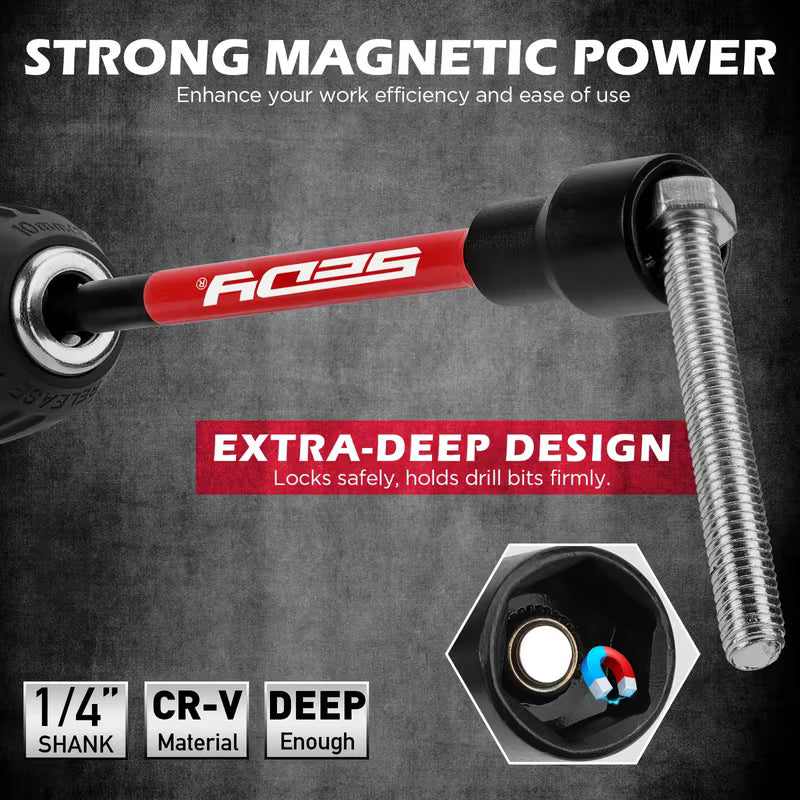 SEDY 41pcs Magnetic Impact Nut Driver Set, Metric & SAE, 2-in-1 Ratchet Wrench & Socket Kit