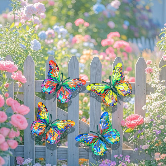 🦋4Pcs Butterfly Metal Wall Decor,Outdoor Hanging Wall Art Sculptures Decoration