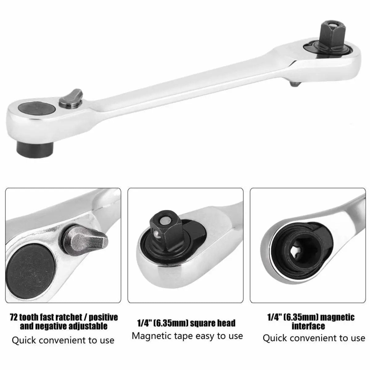 🔥Last Day 49% OFF - 1/4 Inch Mini Double Headed Ratchet Wrench Silver 72-Tooth 5° Quick Release Drive Socket Tool