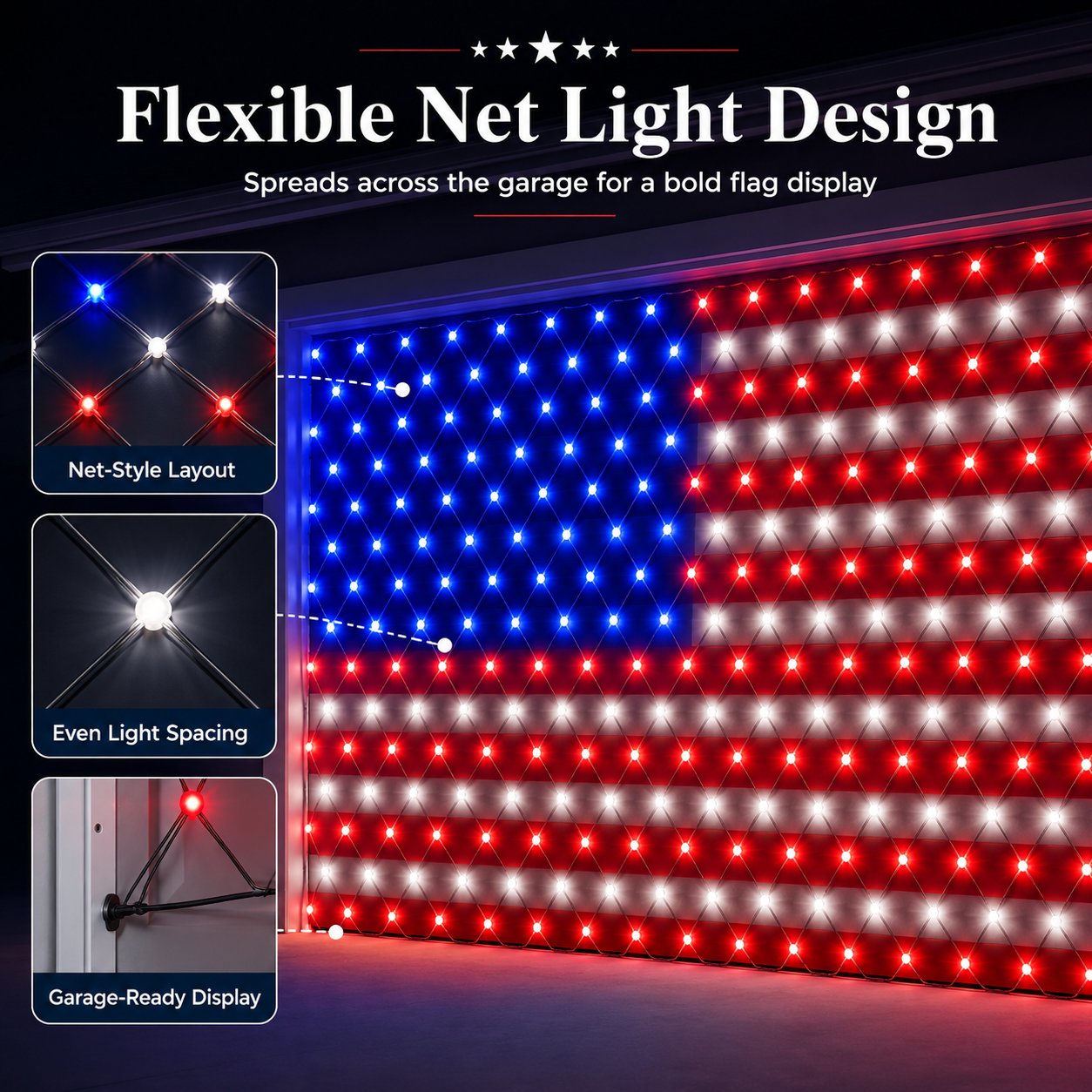 🇺🇸 4th Of July Garage Flag Net Lights📏