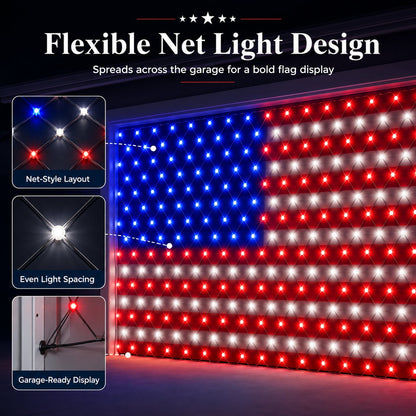 🇺🇸 4th Of July Garage Flag Net Lights📏