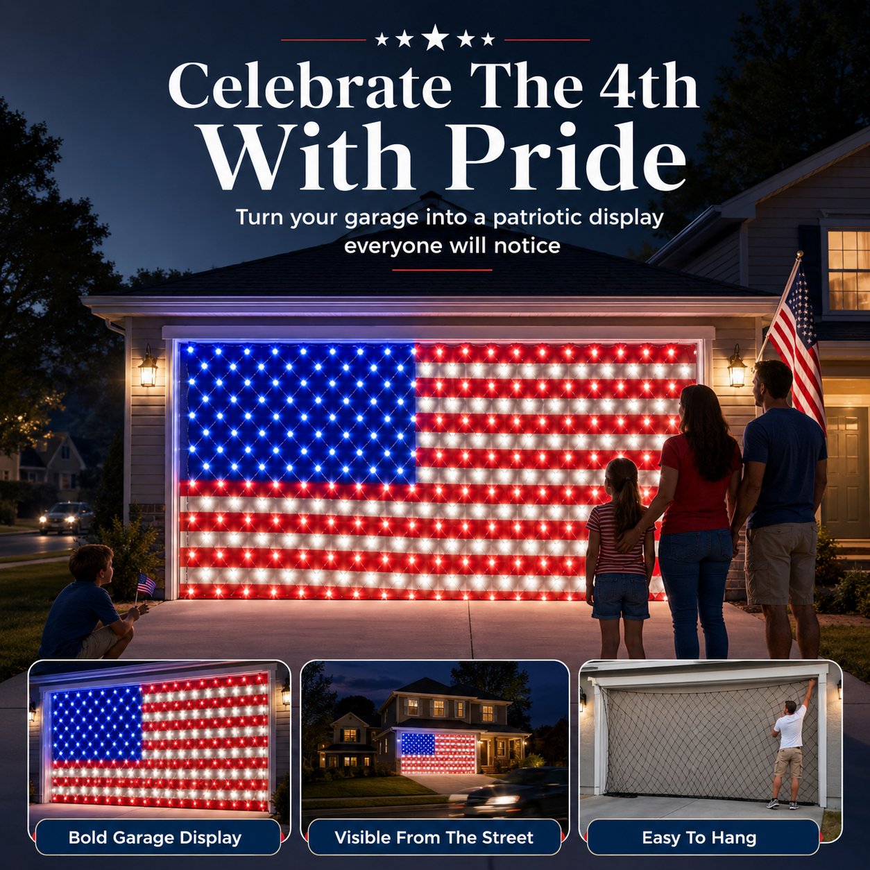 🇺🇸 4th Of July Garage Flag Net Lights📏