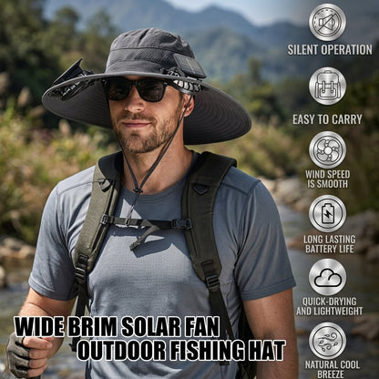 🔥 Wide Brim Solar Fan Outdoor Fishing Hat-Solar & USB Charging