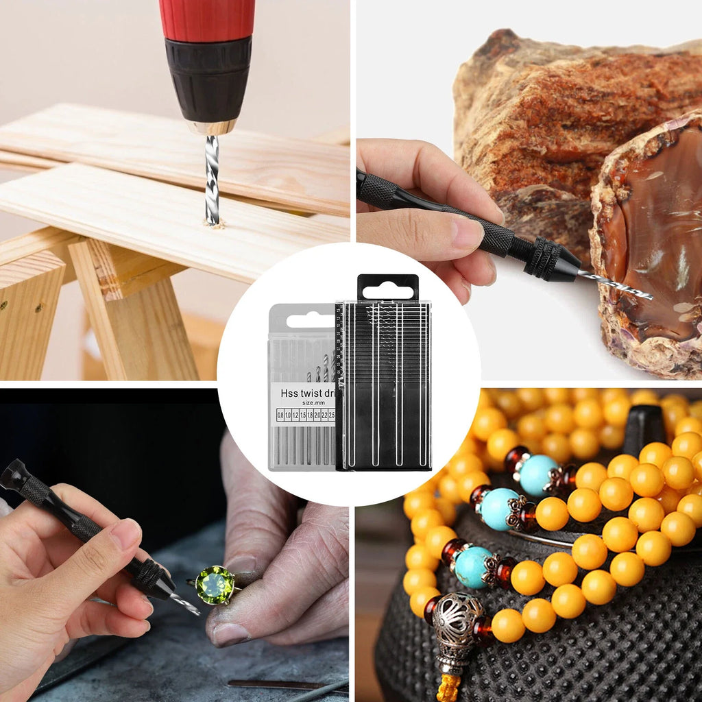 31Pcs Mini Micro Hand Drill Bits Set Small Manual Keyless Chuck Pin Vise Rotary