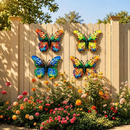 🦋 Vibrant Metal Butterfly Wall Art – 4 Color Set
