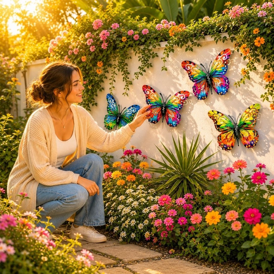 🦋 Vibrant Metal Butterfly Wall Art – 4 Color Set