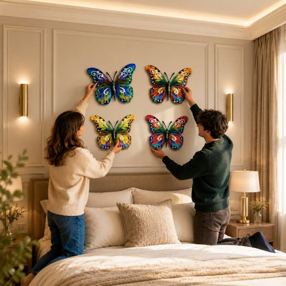 🦋 Vibrant Metal Butterfly Wall Art – 4 Color Set