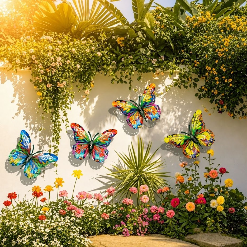 🦋 Vibrant Metal Butterfly Wall Art – 4 Color Set