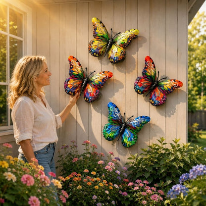 🦋 Vibrant Metal Butterfly Wall Art – 4 Color Set