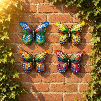 🦋 Vibrant Metal Butterfly Wall Art – 4 Color Set