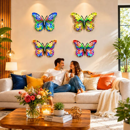 🦋 Vibrant Metal Butterfly Wall Art – 4 Color Set