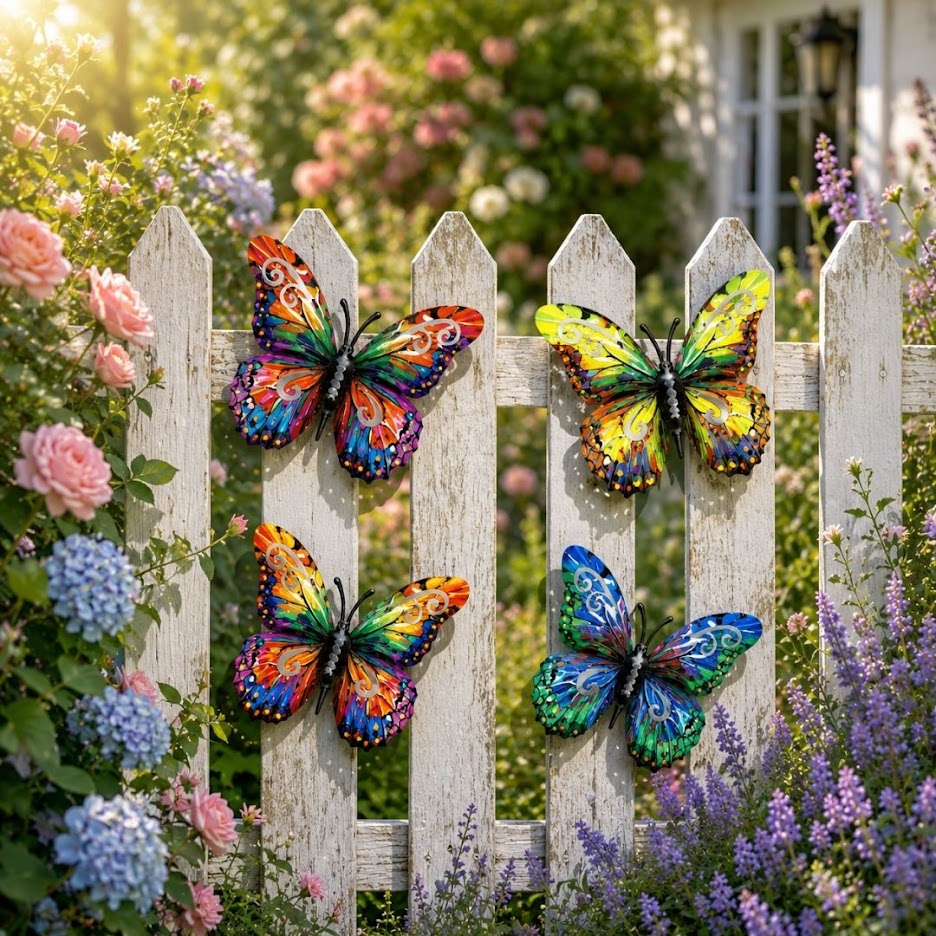 🦋 Vibrant Metal Butterfly Wall Art – 4 Color Set