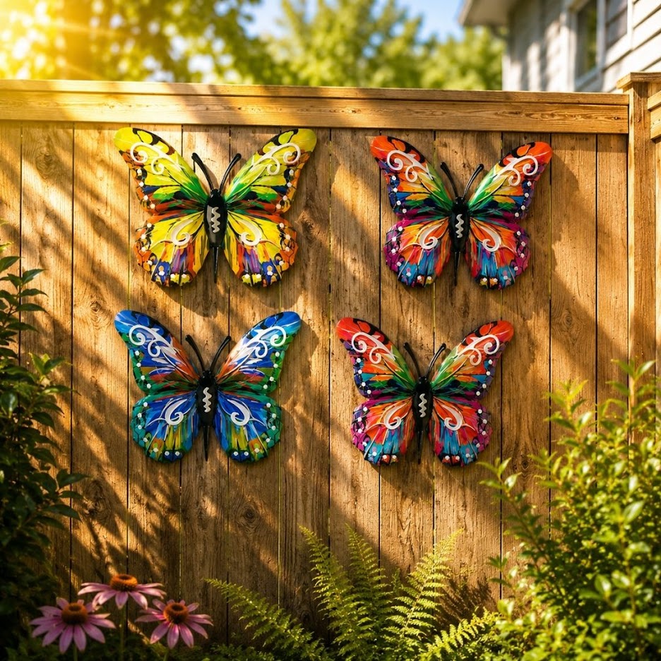 🦋 Vibrant Metal Butterfly Wall Art – 4 Color Set